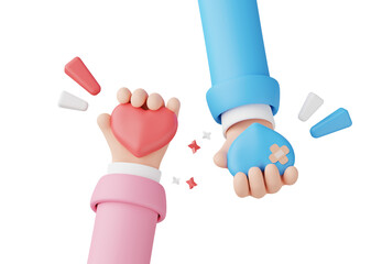3D render, Minimal hand arm holding red heart carefully gesture isolated on background, give heart, icon element for social media and mock up, love concept.