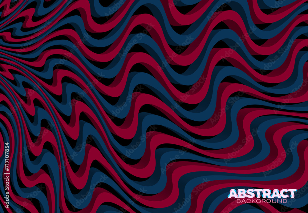 Poster abstract vector background with 3d stripes in the form of red and blue flows. fantastic modern desig
