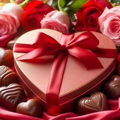 heart shaped chocolates and roses