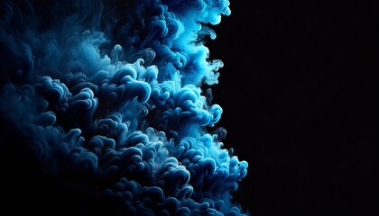 Ethereal Blue Smoke Border on Black Background - Wide Screen Room for Text - obrazy, fototapety, plakaty