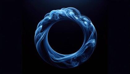 Serene Blue Smoke Circle on Black Background - Wide Screen HD