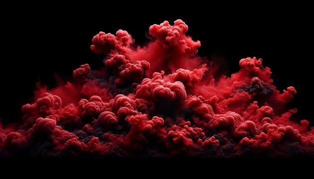 Intense Red Smoke Cloud - Dense Swirls on Black, Wide Screen Background