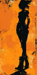Graceful dancer silhouette with a splash of orange energy