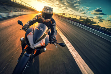 motorcycle rider speeding on a road.race motorcycle speeding.Background
