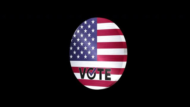 Usa election vote animation isolated by the alpha channel(transparent background).Loop.3D USA coin rotating with text Vote.ability to easily apply to images or videos.