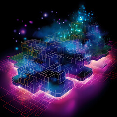 Obraz premium Neon Hexagon Haven: A Luminous Web of Cloud Data