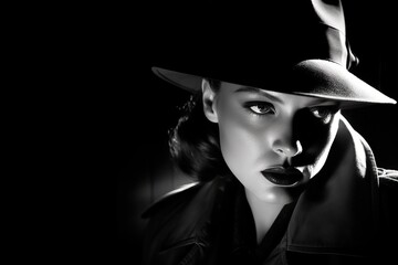 Vintage Elegance: Young Woman in 1930s Fashion Noir Style - obrazy, fototapety, plakaty