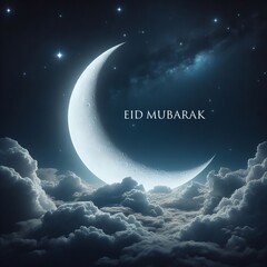 Obraz na płótnie Canvas Ramadan Kareem holy month Crescent Moon with mosque Paper art style background, Generative Ai