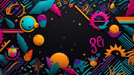 Back To The 90's Backdrop on black background, 90s Theme Party Decoration, Retro Birthday Sign, Nostalgic Disco, Millennial Gen Z Hip Hop Banner. Typical retro background of the 90&rsquo;s