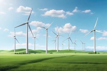Fototapeta premium Green Hydrogen Production Wind Turbines in a Natural Fields 