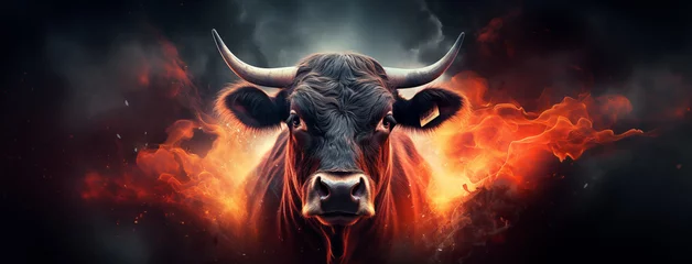 Tragetasche Bull Head on a Fire Background © BazziBa