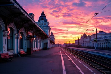 Obraz premium railway station,train travelling concept