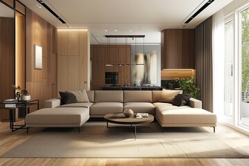 Naklejka na ściany i meble Modern living room with sofa and furniture