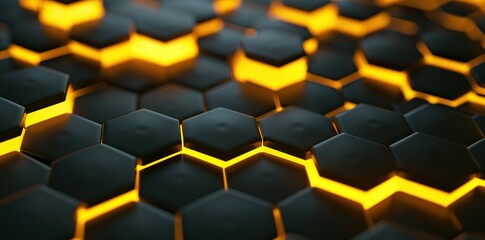 Abstract black and gold hexagonal luxury shiny background