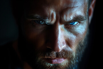 Intense Man with Piercing Blue Eyes