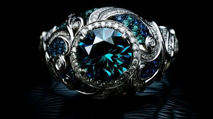 Vivid sapphire and emerald beams swirling in harmony ring