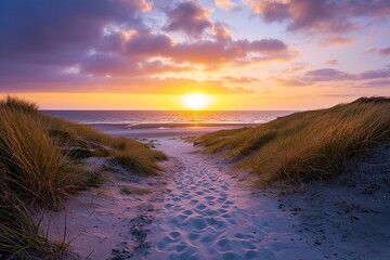 Panoramic view of a sunrise on the island of Sylt, Schleswig-Holstein, Germany