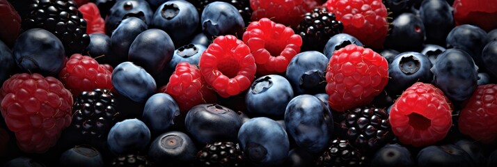 Delicious mixed berry medley background - fresh and juicy berries for summer banners and designs