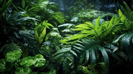 Closeup nature view of tropical green leaf
