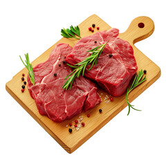 raw beef steak on a cutting board isolated on transparent background