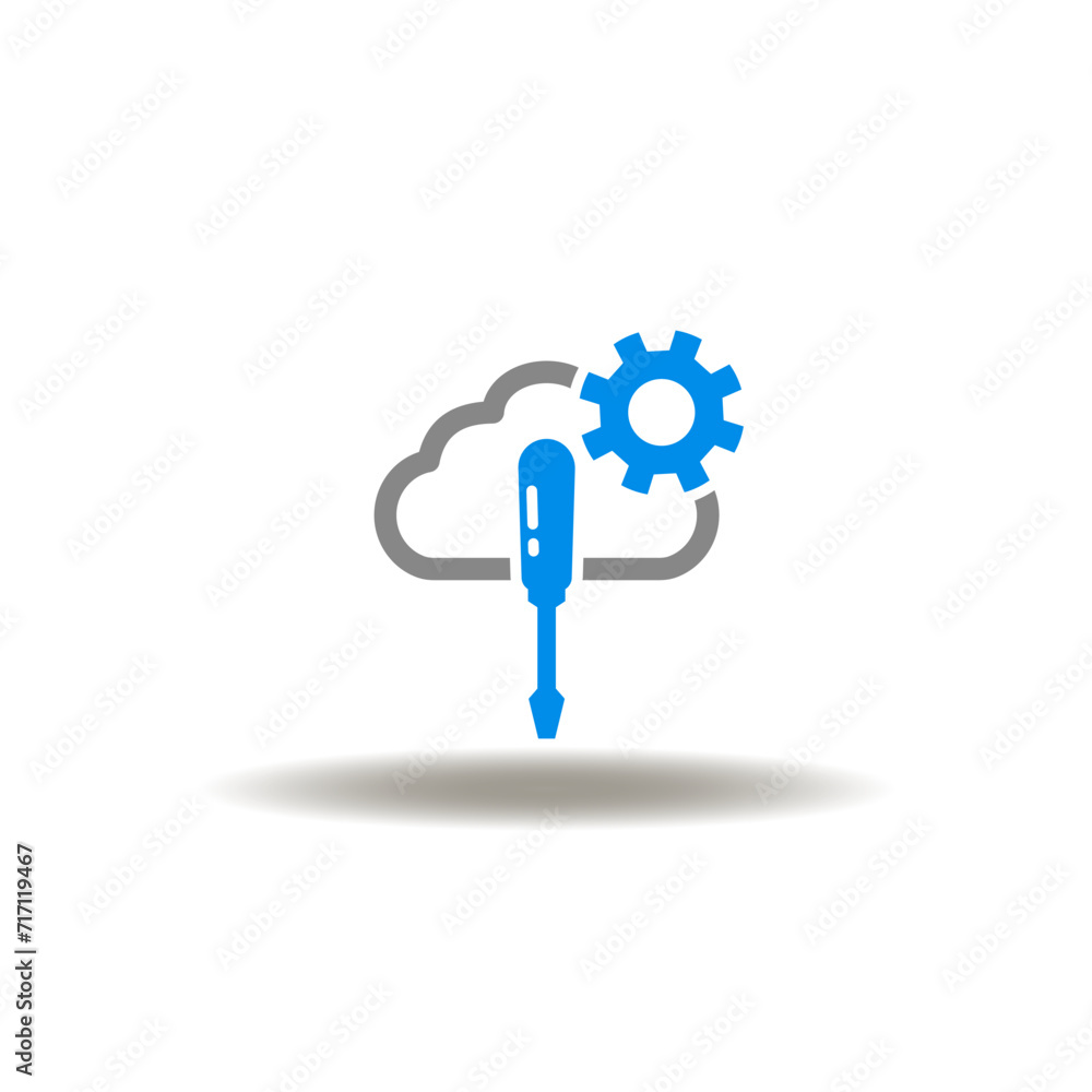 Poster vector illustration of cloud with screwdriver and gear wheel. icon of web technical documentation. s
