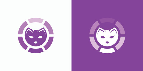 Technology cat face vector logo design.