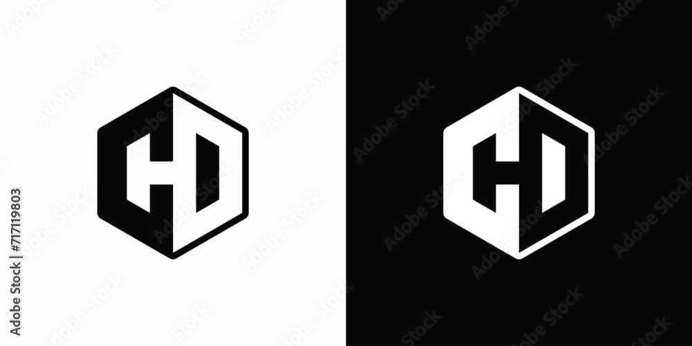 Poster vector logo design for the initials letters c h d in a hexagon shape.