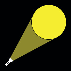 Illustration of a flashlight shining on a wall. Mobile or artificial light source. A beam of light to illuminate a space in the dark.
