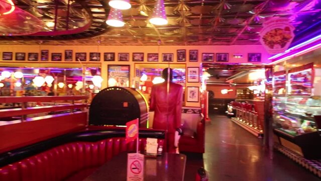 Cozy interior of empty Beverly Hills Diner - network of restaurants