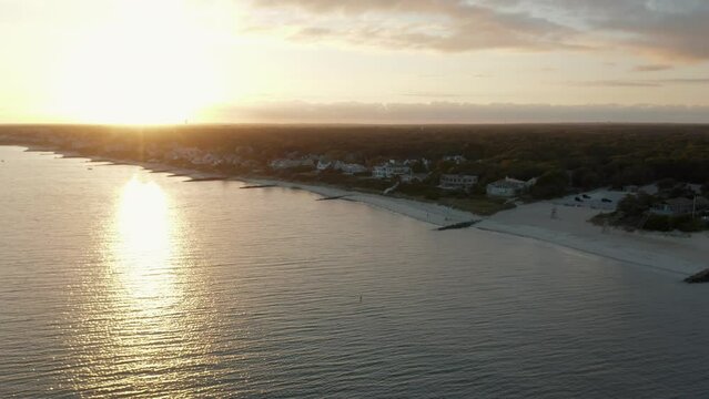 4K Aerial Drone Golden Hour Cape Cod Wide Shot
