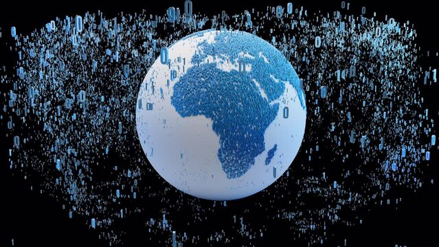 4K World bytes explosion turn around with alpha channel