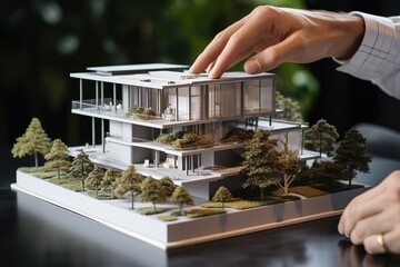 Architectural model of a house with trees on the table, Ai Generated