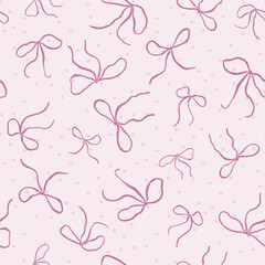 Coquette Pink Bows on a Pink Polka Dot Background pattern