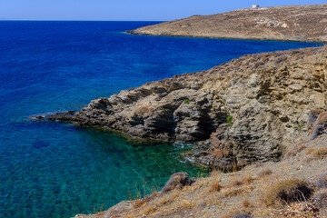Coastline with turquoise water on Tinos Island