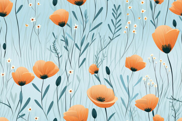 Naklejka premium Seamless floral pattern in pastel colors. Elegant spring flowers on soft blue background.