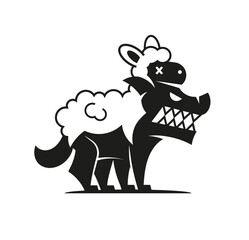 Vector illustration of a wolf in sheep s clothing on a white