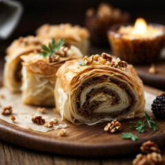 Date and Walnut Phyllo Rolls - Delicate Pastry Perfection