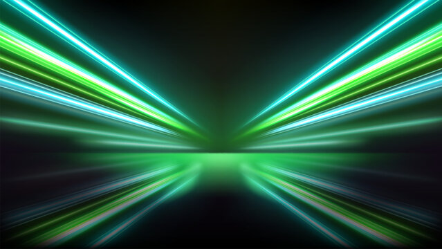 Colorful Light Trails, Perspective Long Time Exposure Motion Blur Effect, Vector Illustration