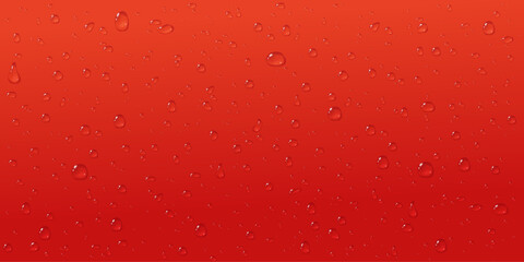 Red drops abstract background. Condensate on glass in close up. Cold beverage texture concept of wine or juice. Stock vector illustration in realistic style.