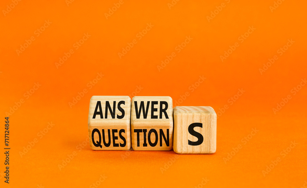 Canvas Prints q and a questions and answers symbol. turned wooden cubes and changed the word questions to answers.