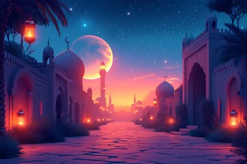 vector background with mosques and minarets to the holiday Mubarak - obrazy, fototapety, plakaty