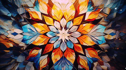 Fototapeta na wymiar Decorative Paper Dreams with Leaves Modern Multicolor Abstract Kaleidoscope