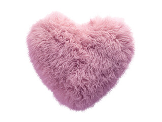 Plush pink heart shaped faux fur pillows on a transparent backdrop.