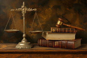 a scale of justice books and gavel