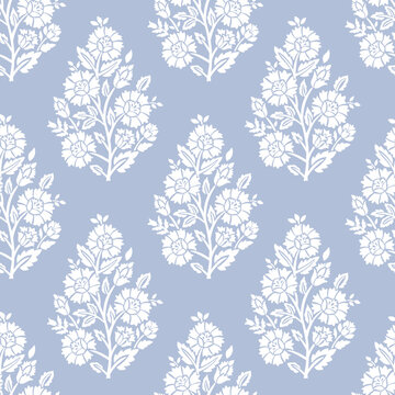 floral block print flower pattern print blue floral repeat vector file