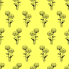 seamless pattern of black flowers on a yellow background, texture, background