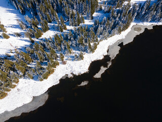 Aerial winter view of Beglika Reservoir, Bulgaria