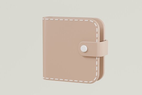 3D One Brown Wallet Empthy icon with Cashback concept isolated passtel background. Finance online Payment concept. cartoon minimal style icon. banner, graphic element.3d rendering.