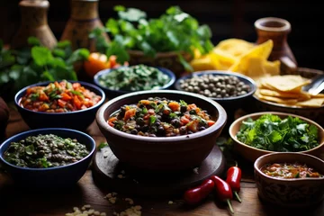 Fotobehang Authentic and delicious mexican mole poblano dishes available for sale on photo stock © chelmicky