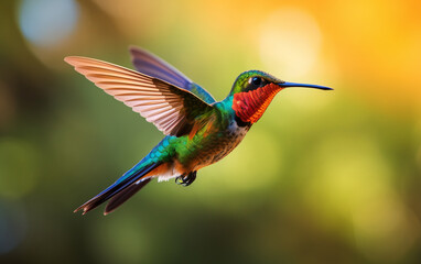 Fototapeta premium vibrant hummingbird in flight, AI Generative.